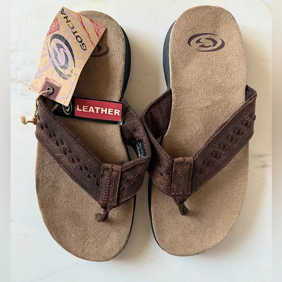 GOTCHA Brown Leather Sandals Men Flip Flops Size 8 New NWT Gotcha Men main image 4